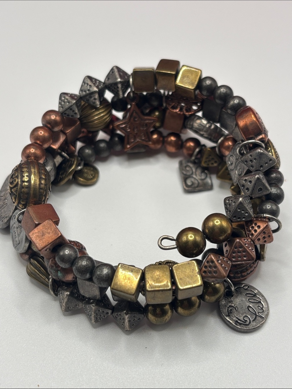 Boho Mixed Metal Multi Strand Inspirational Charm Stretch Bracelet - Picture 2 of 4